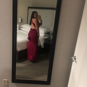 burgundy open back dress